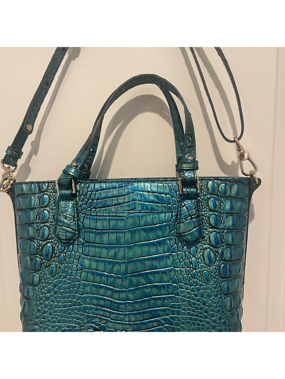 Brahmin Mini Misha Peacock Melbourne Genuine Leather - Teal Blue Green Color - Picture 6 of 9